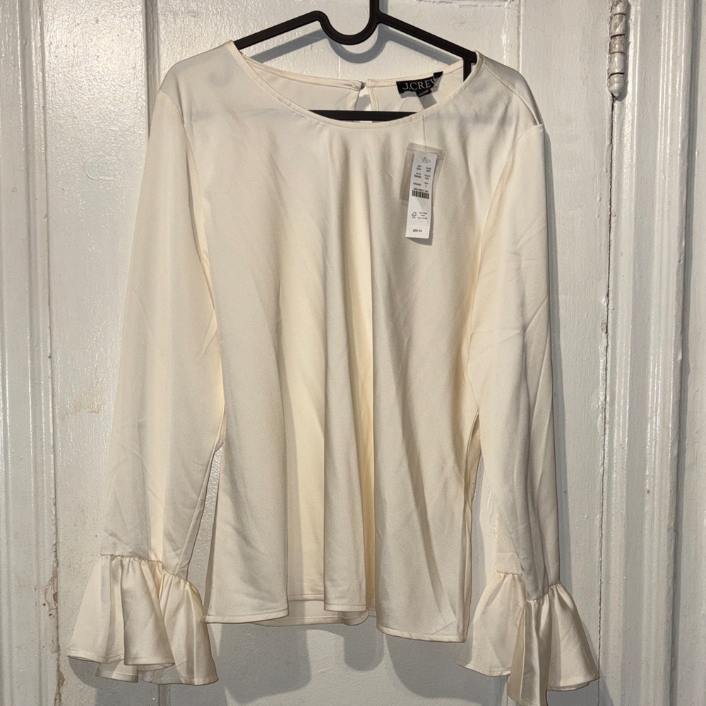 J. Crew Ivory Blouse with Ruffle Cuffs